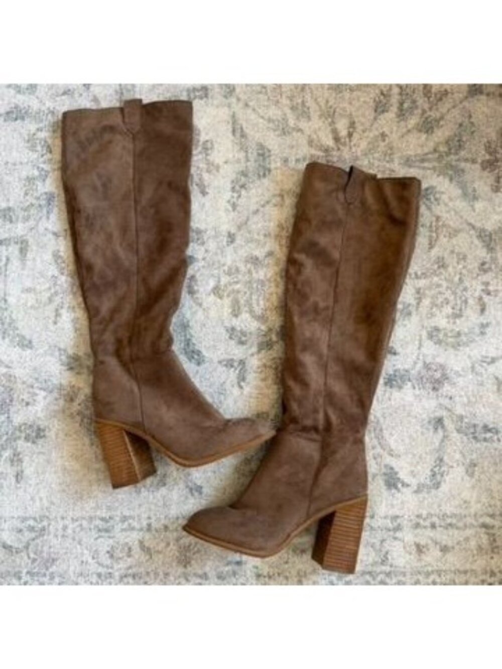 Tan Chestnut Brown Slouchy Soft Suede Like Heel Knee Boots Size 6.5
